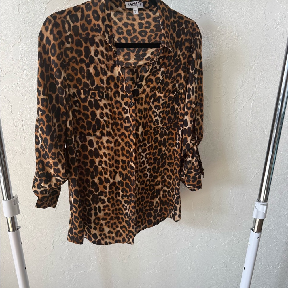 Express Brown Leopard Print Blouse